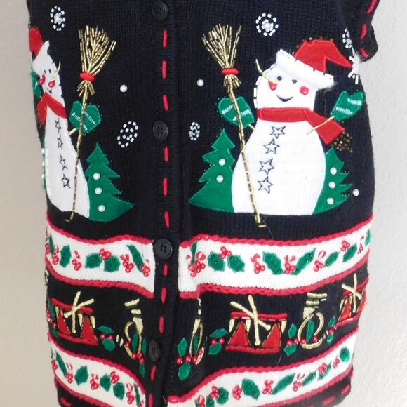 Bobbie Brooks Snowman Applique Embroidered Christmas Sweater Vest Size 8-10 M - Picture 6 of 9